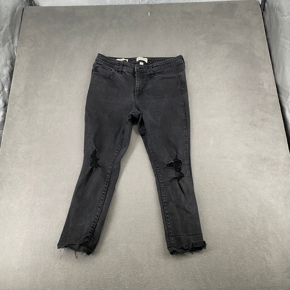 Universal Thread Mid Rise Skinny Jeans Distressed Black Raw Hem 10/30R